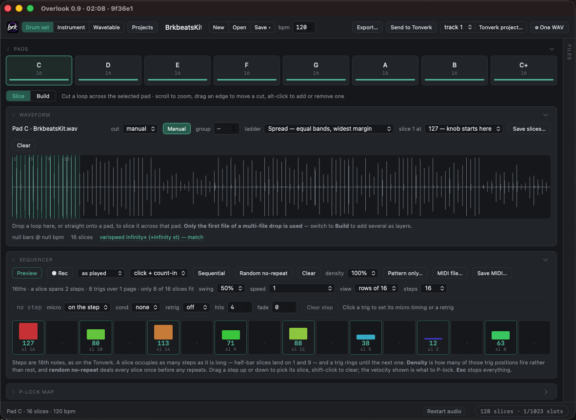 Overlook for Tonverk interface, slicing a loop across a pad