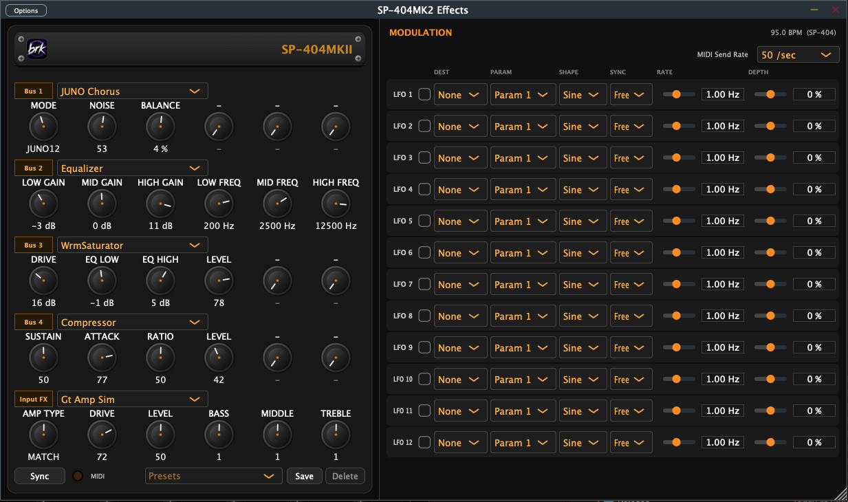 SP-404MK2 Effects Controller hidden modulation matrix with 12 LFOs