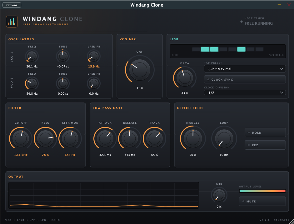 Windang Clone interface, an LFSR chaos instrument